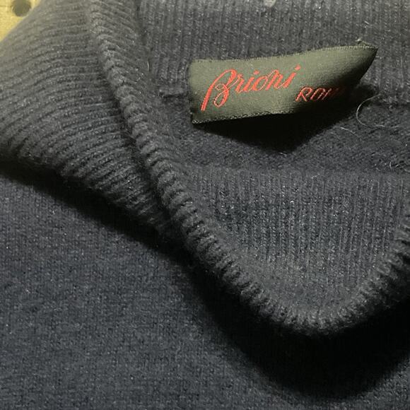 VTG Brioni Roma Sweater Mens Medium Navy Blue Pure Cashmere Mock Neck Italy Made - Picture 5 of 9